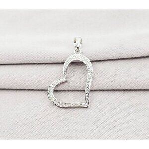 Beautiful 14K Karat Solid White Gold Designer Open Heart Diamond Charm Pendant